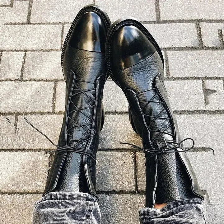 Boots Women Ankle Faux Leather Lace-Up – Casual