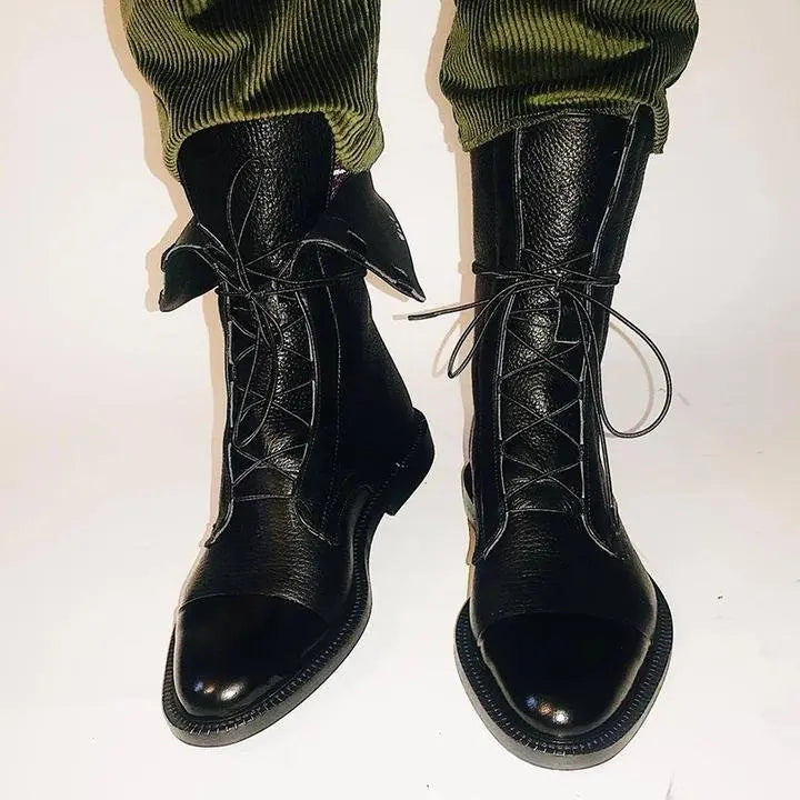 Boots Women Ankle Faux Leather Lace-Up – Casual