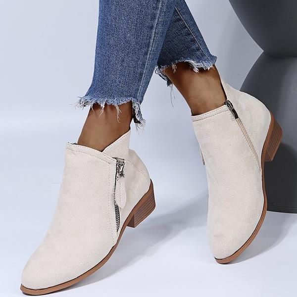 Boots Women Ankle Leather Look Side Zip – Casual