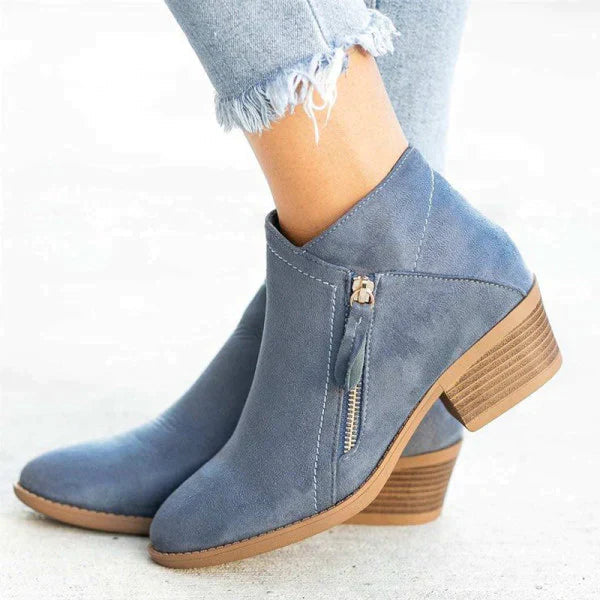 Boots Women Ankle Leather Look Side Zip – Casual