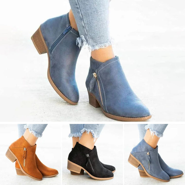 Boots Women Ankle Leather Look Side Zip – Casual
