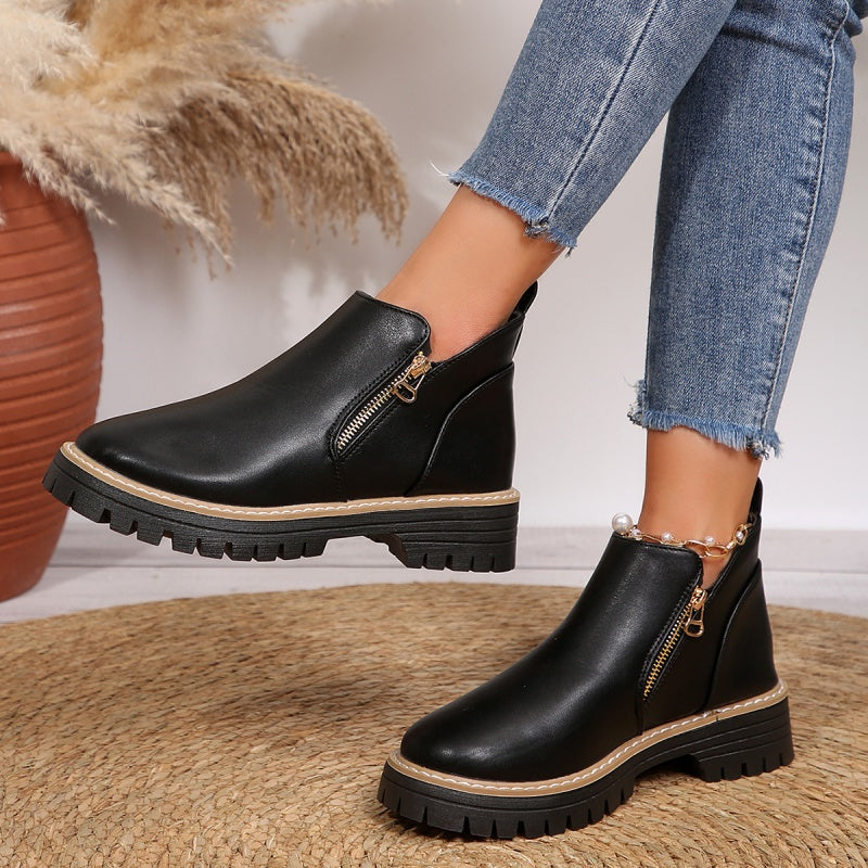 Boots Women Casual Asymmetrical Zip Profile Sole – Casual