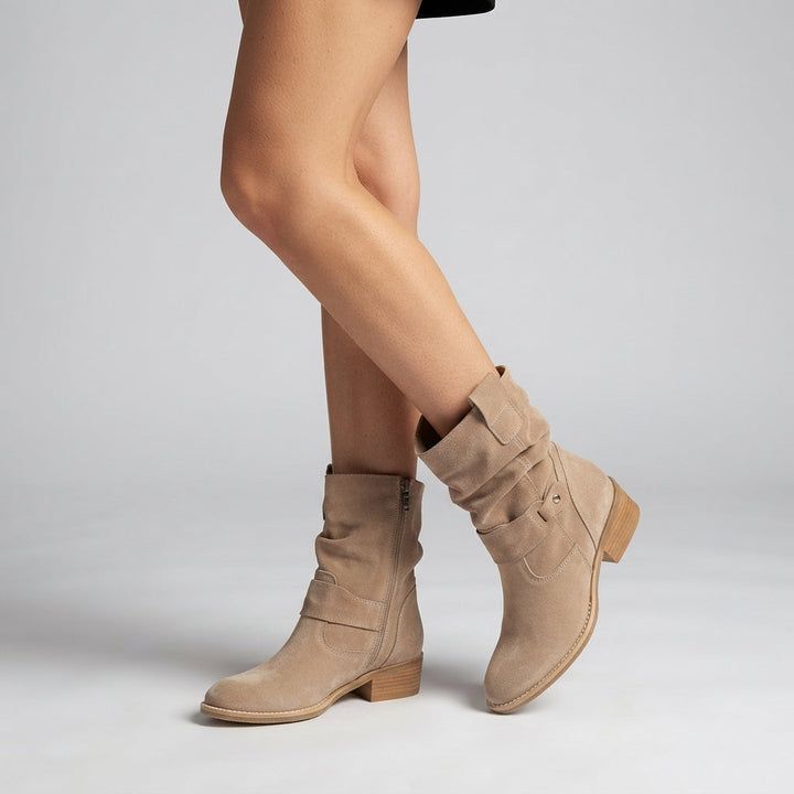 Boots Women Suede Look Block Heel Pointed Toe – Winter