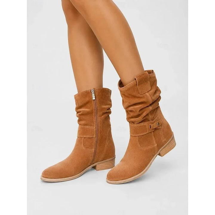 Boots Women Suede Look Block Heel Pointed Toe – Winter