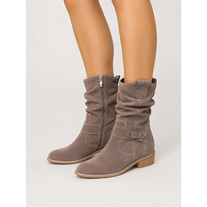 Boots Women Suede Look Block Heel Pointed Toe – Winter