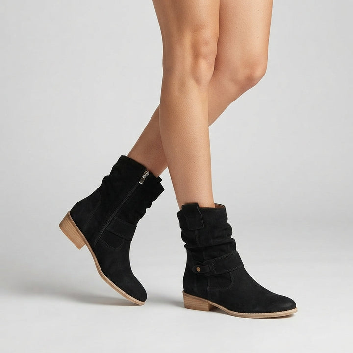 Boots Women Suede Look Block Heel Pointed Toe – Winter