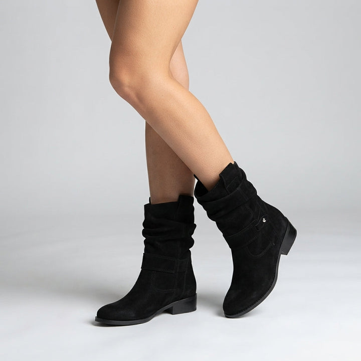 Boots Women Suede Look Block Heel Pointed Toe – Winter