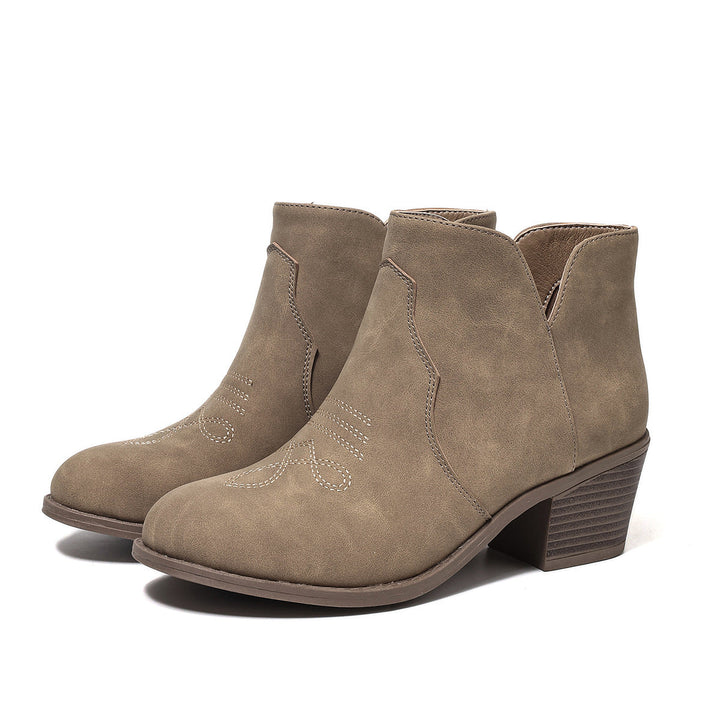 Shoes Women Embroidered Ankle Boots Block Heel – Casual