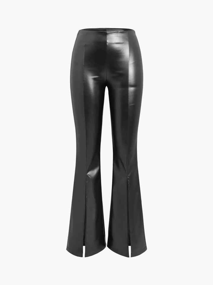 Trousers Women High Waisted Coated Flared with Split – Party