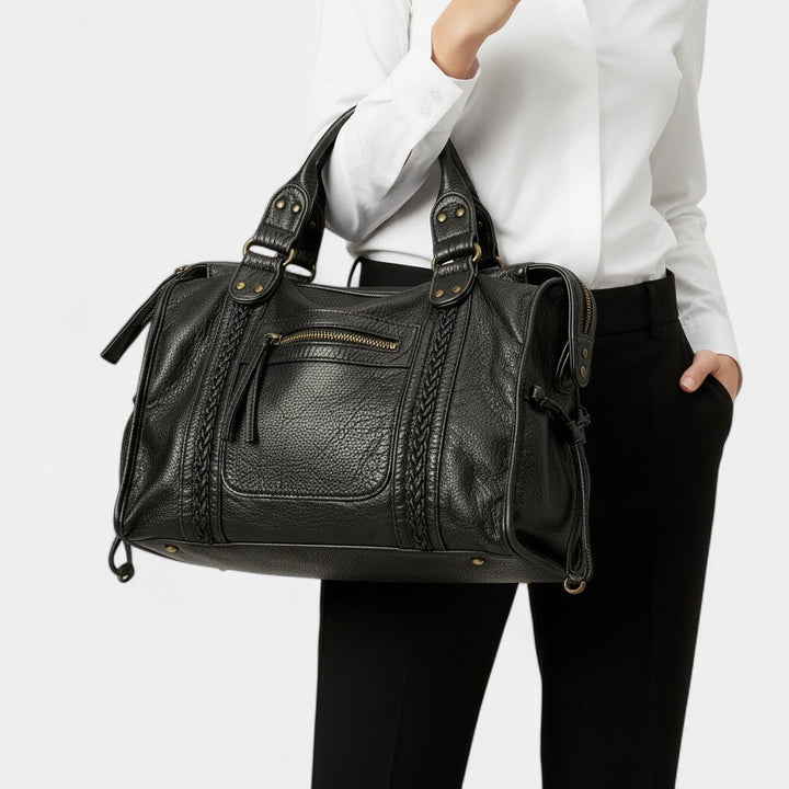 Handbag Women Faux Leather Woven Detail Zip – Office
