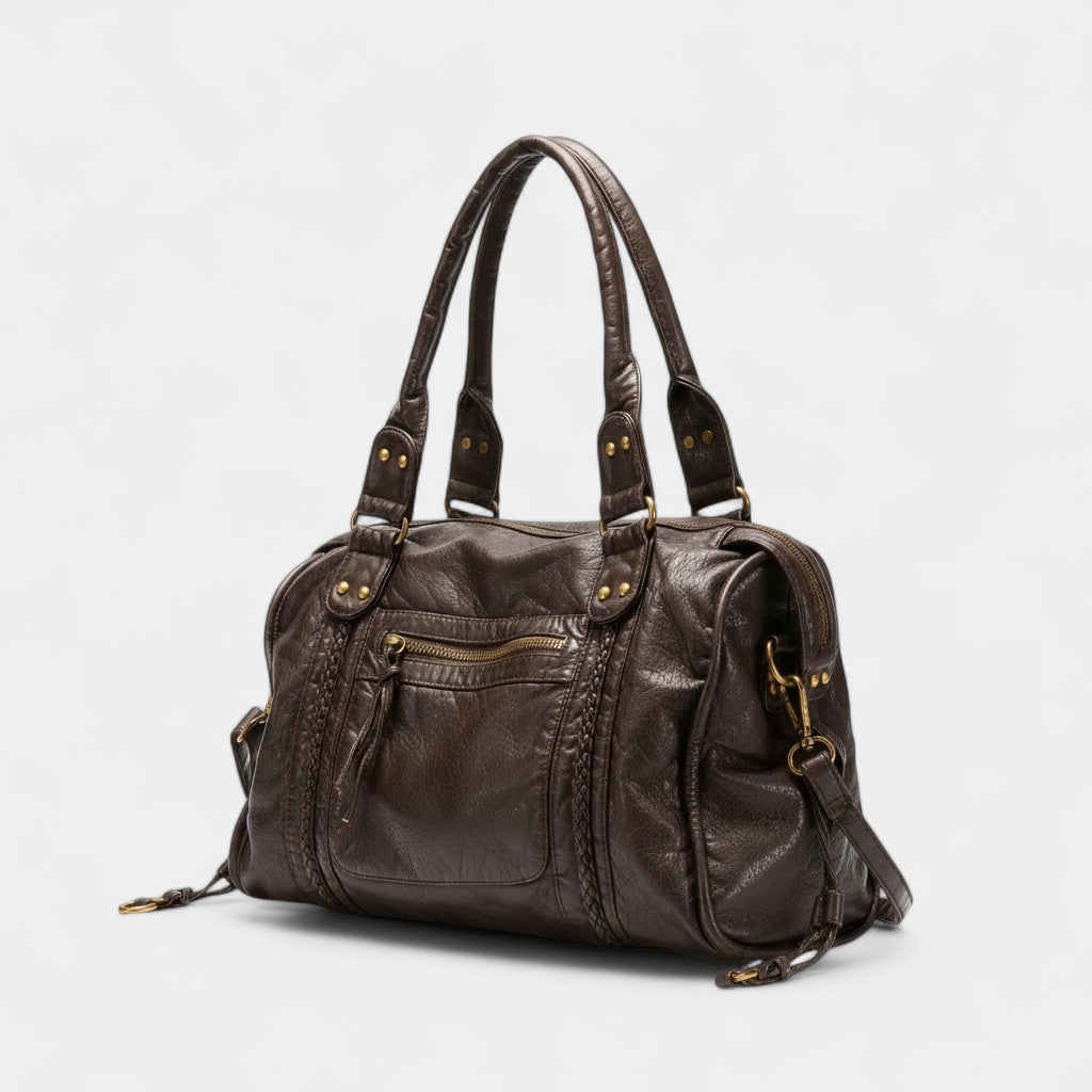 Handbag Women Faux Leather Woven Detail Zip – Office