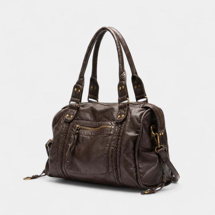 Handbag Women Faux Leather Woven Detail Zip – Office