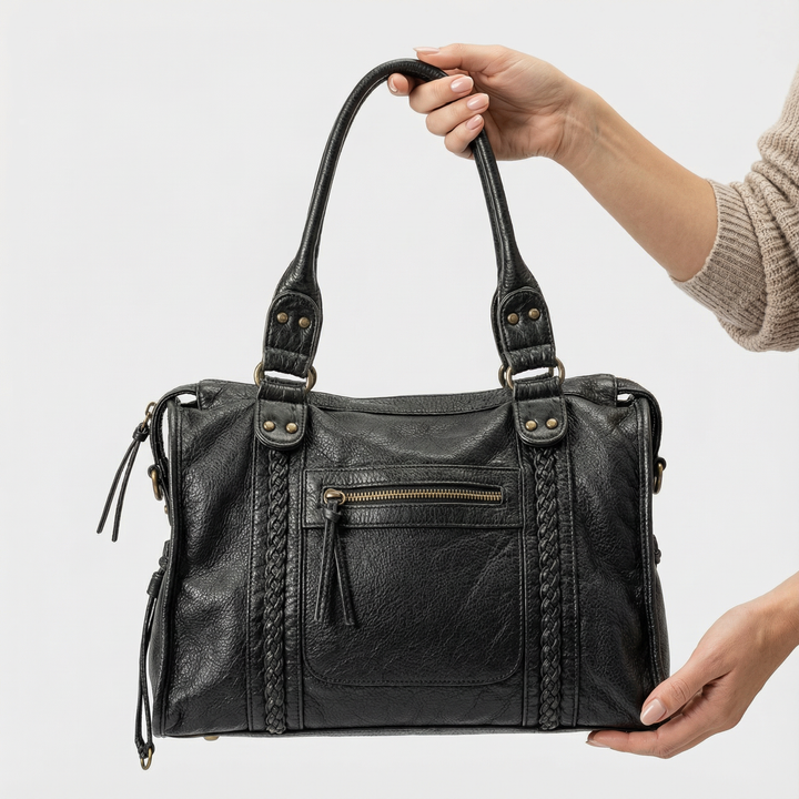 Handbag Women Faux Leather Woven Detail Zip – Office
