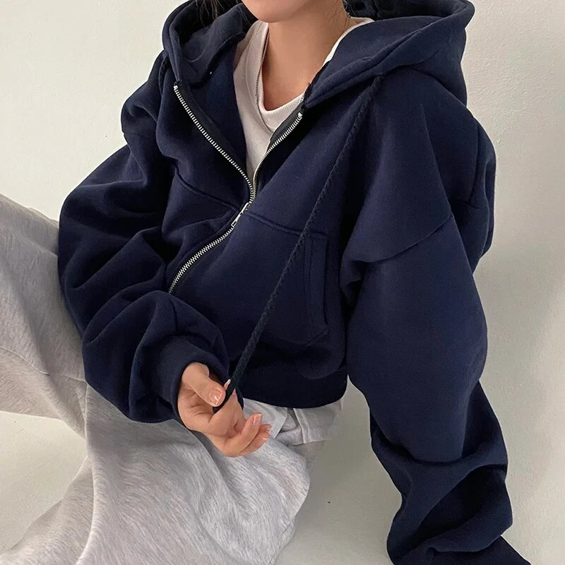 Hoodie Women Cropped Oversized Zip – Casual