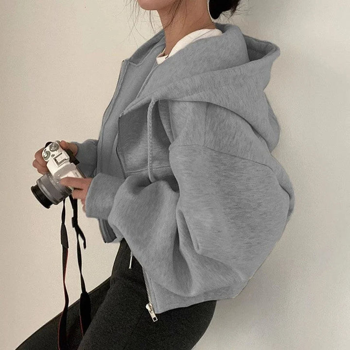 Hoodie Women Cropped Oversized Zip – Casual