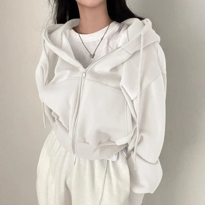 Hoodie Women Cropped Oversized Zip – Casual