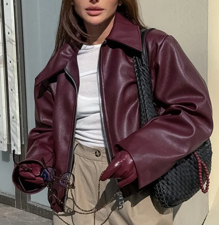 Jacket Women Casual Leather Look Zip – Casual