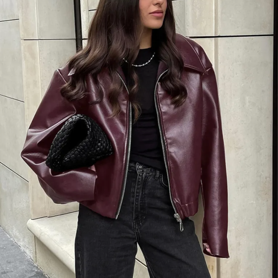 Jacket Women Casual Leather Look Zip – Casual