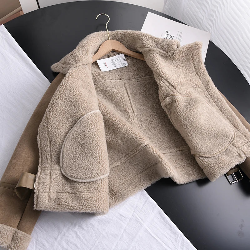 Jacket Women Short Suede Look Teddy Lined – Winter