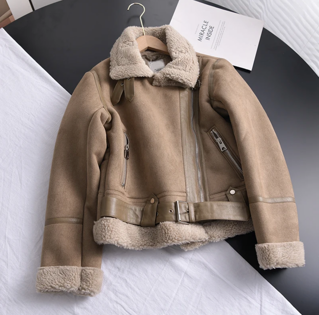 Jacket Women Short Suede Look Teddy Lined – Winter