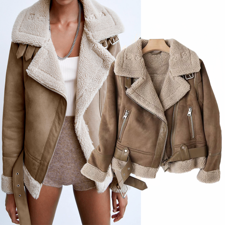 Jacket Women Short Suede Look Teddy Lined – Winter