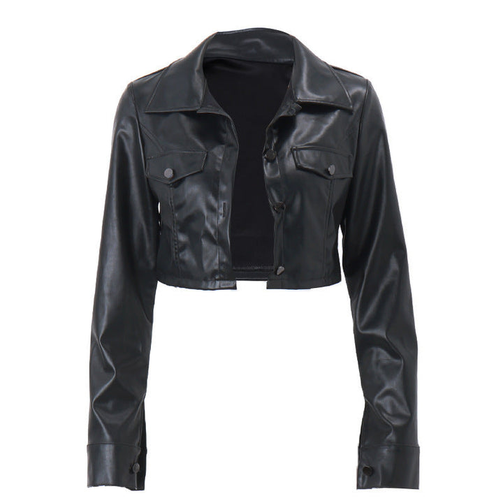 Jacket Women Short Faux Leather with Button Closure – Casual