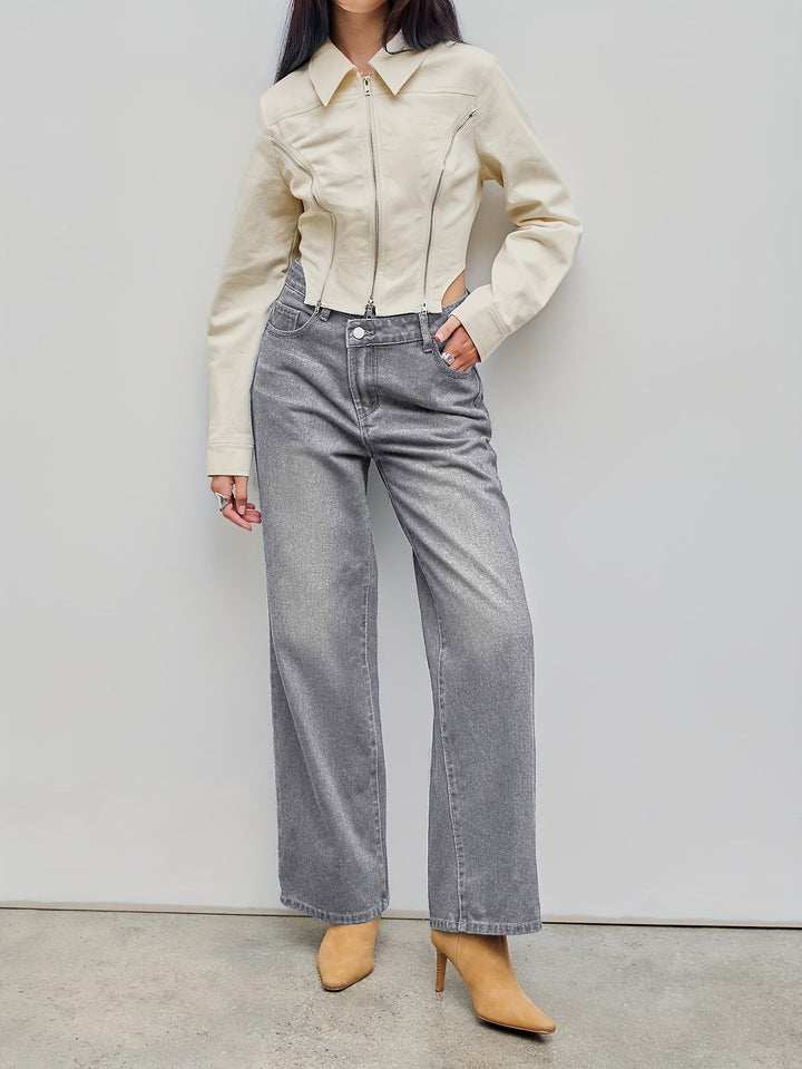 Jeans Women High Waist Straight Leg Asymmetrical – Casual