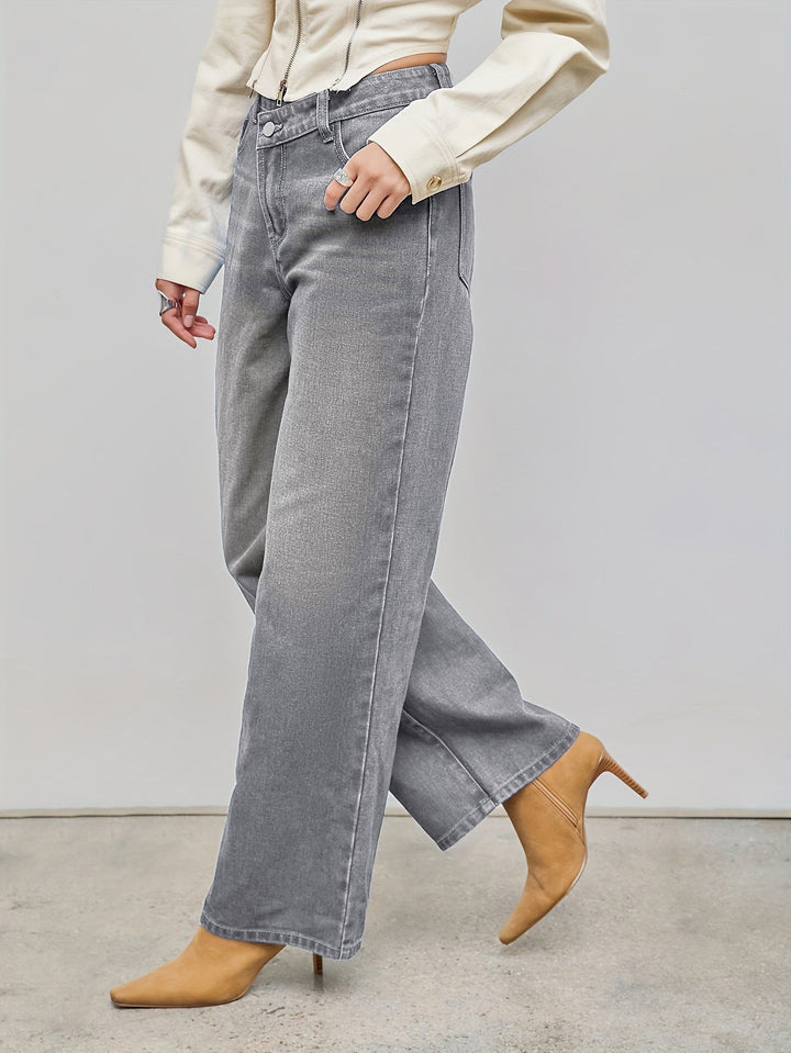 Jeans Women High Waist Straight Leg Asymmetrical – Casual