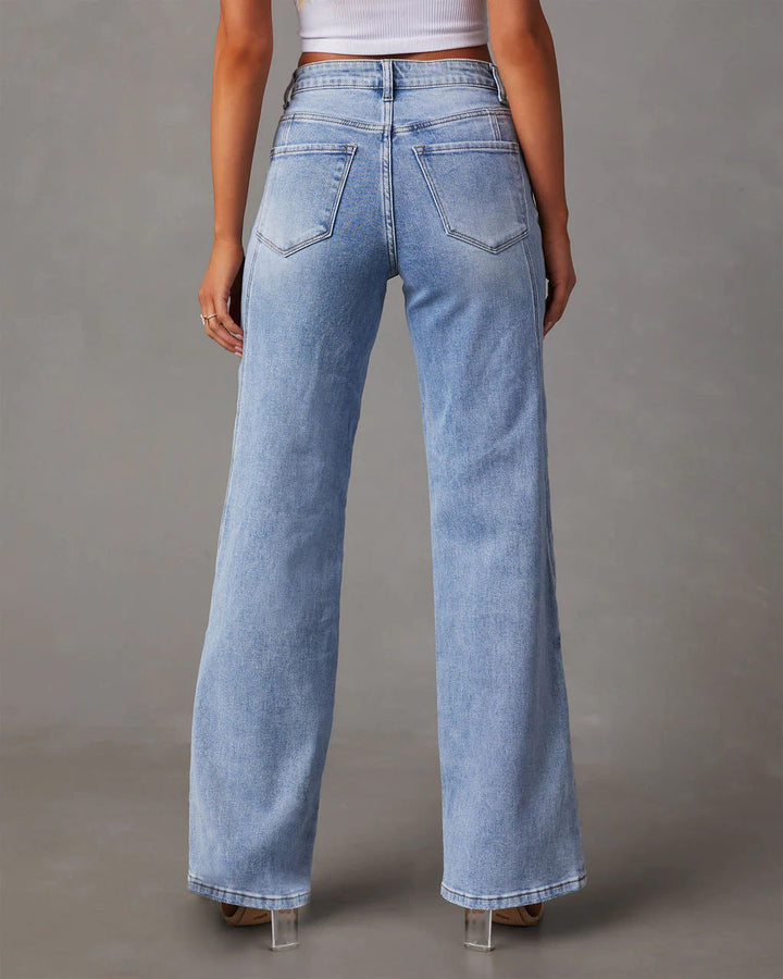 Jeans Women High Waist Straight Leg Diagonal Seams – Casual
