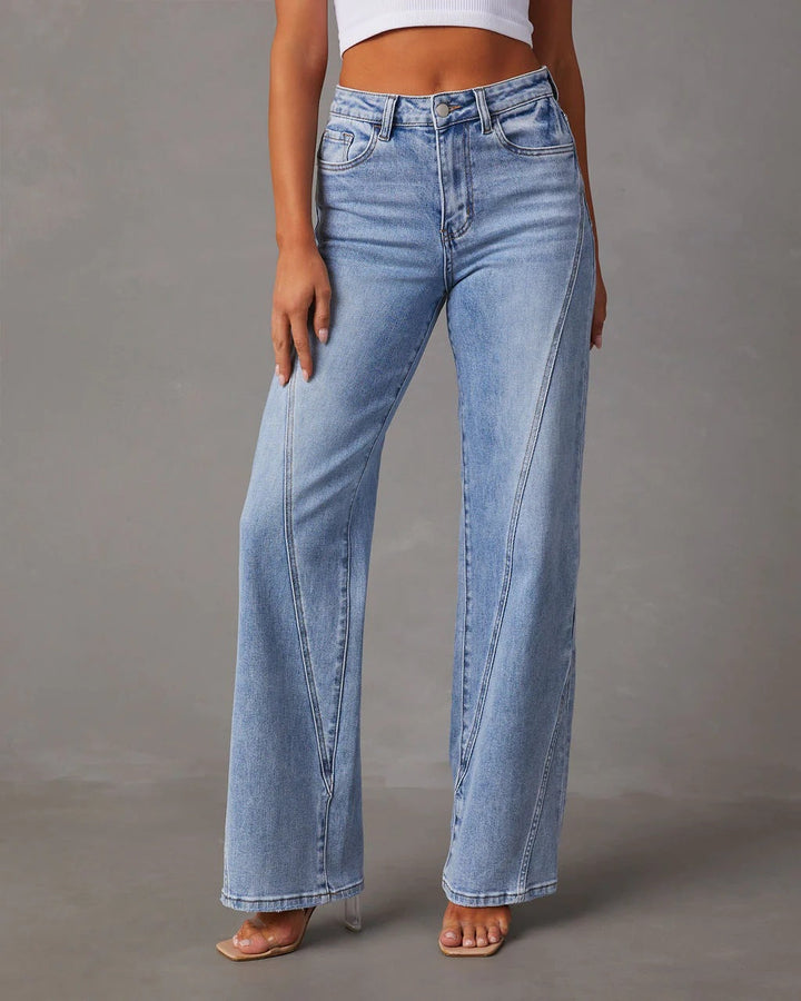 Jeans Women High Waist Straight Leg Diagonal Seams – Casual