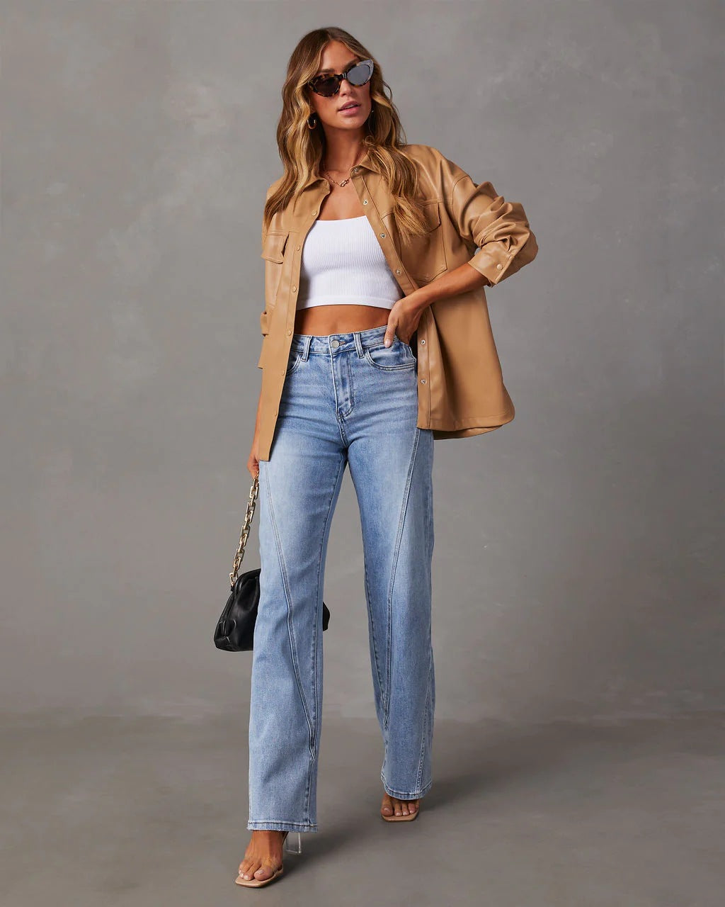 Jeans Women High Waist Straight Leg Diagonal Seams – Casual
