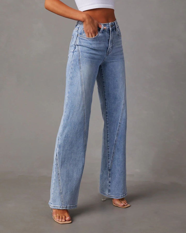 Jeans Women High Waist Straight Leg Diagonal Seams – Casual