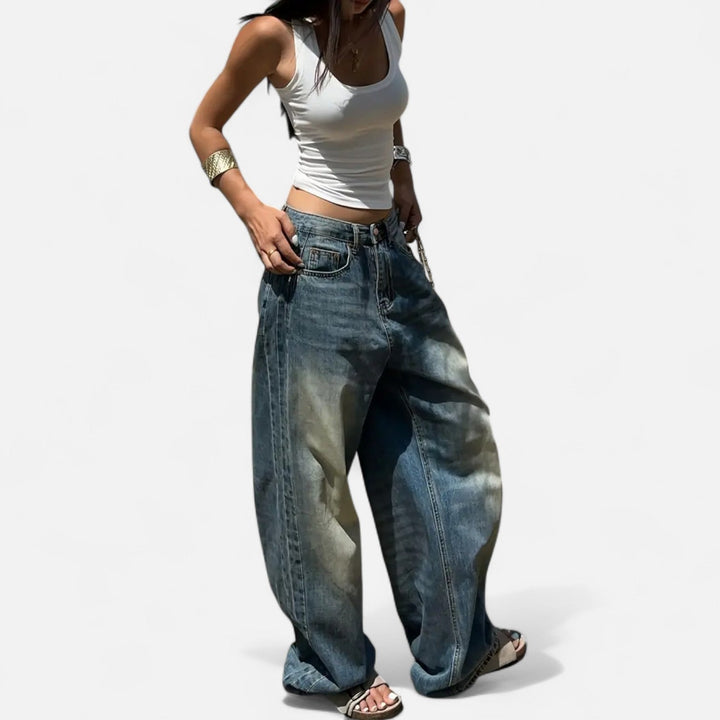 Jeans Women Loose Fit Vintage Wash Straight Leg – Casual