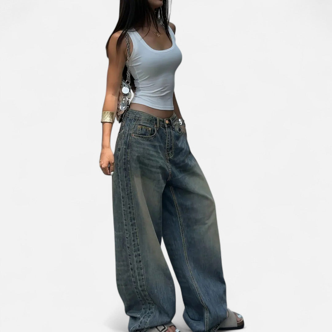 Jeans Women Loose Fit Vintage Wash Straight Leg – Casual