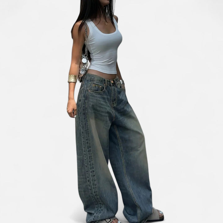 Jeans Women Loose Fit Vintage Wash Straight Leg – Casual
