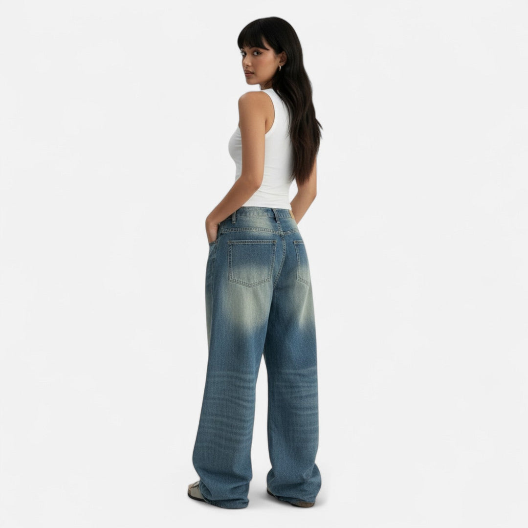 Jeans Women Loose Fit Vintage Wash Straight Leg – Casual