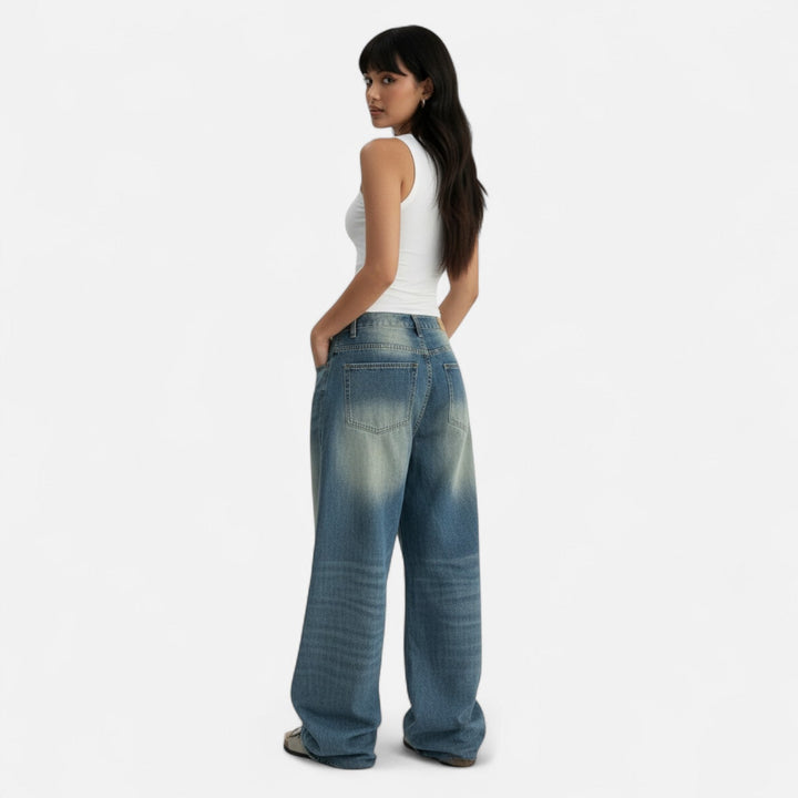 Jeans Women Loose Fit Vintage Wash Straight Leg – Casual