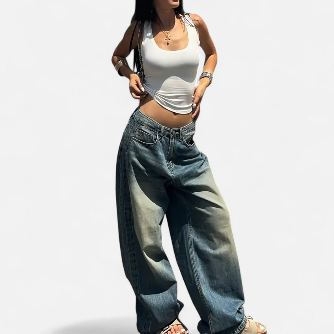 Jeans Women Loose Fit Vintage Wash Straight Leg – Casual
