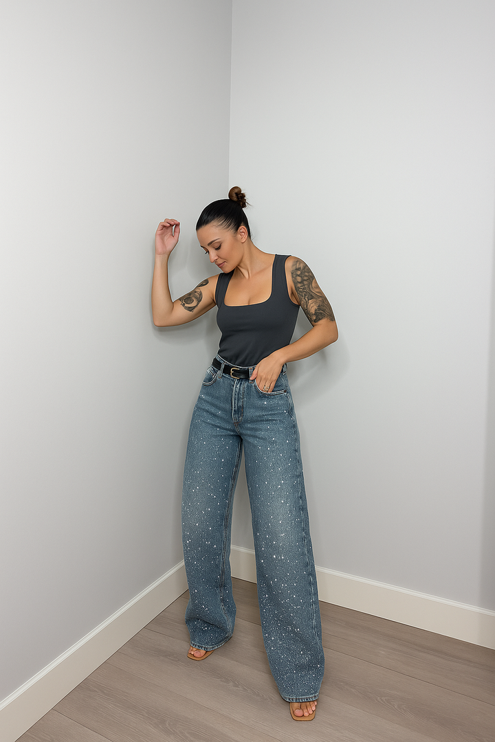 Jeans Women High Waist Wide Leg Glitter – Party