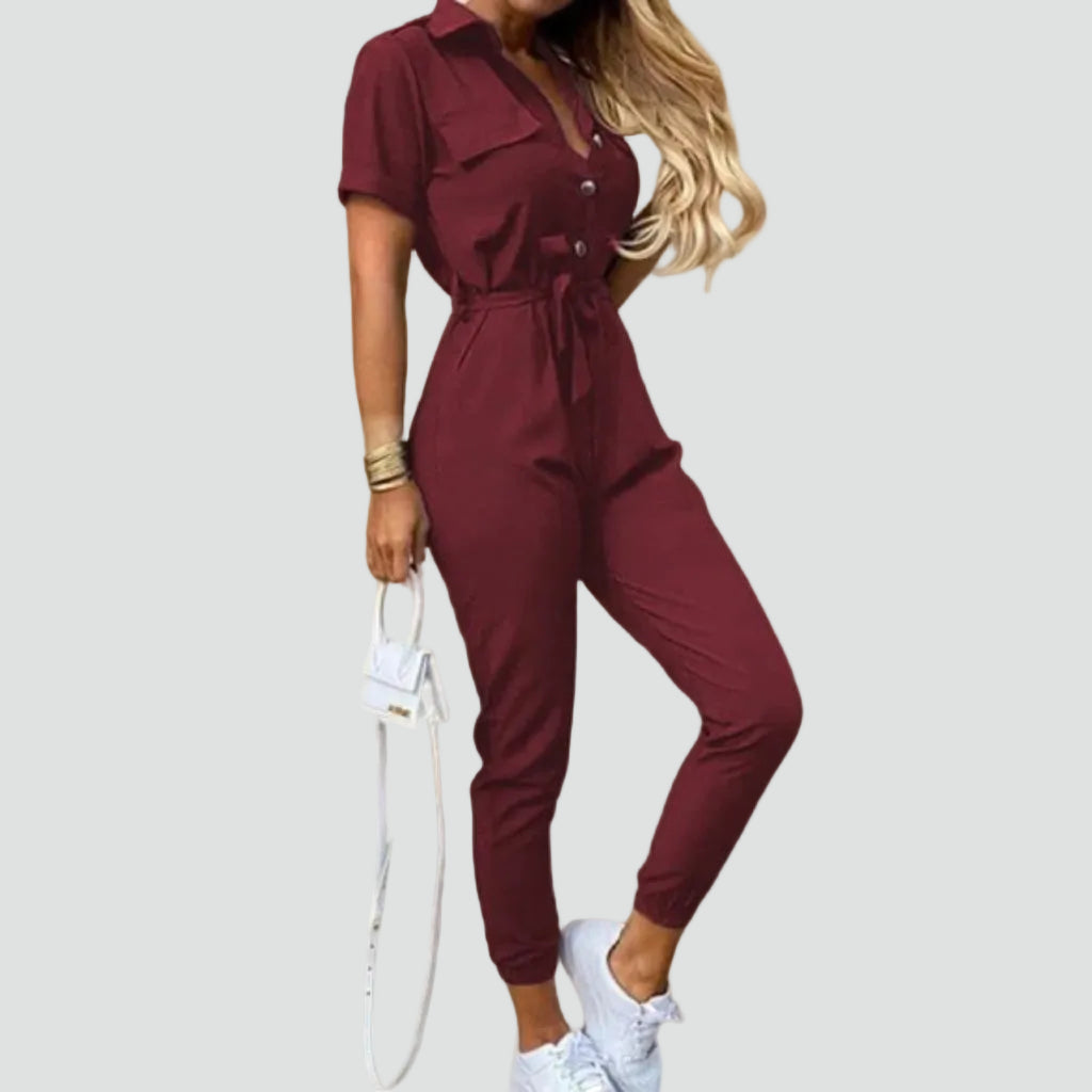 Jumpsuit Women Short Sleeve Tie Waist – Summer