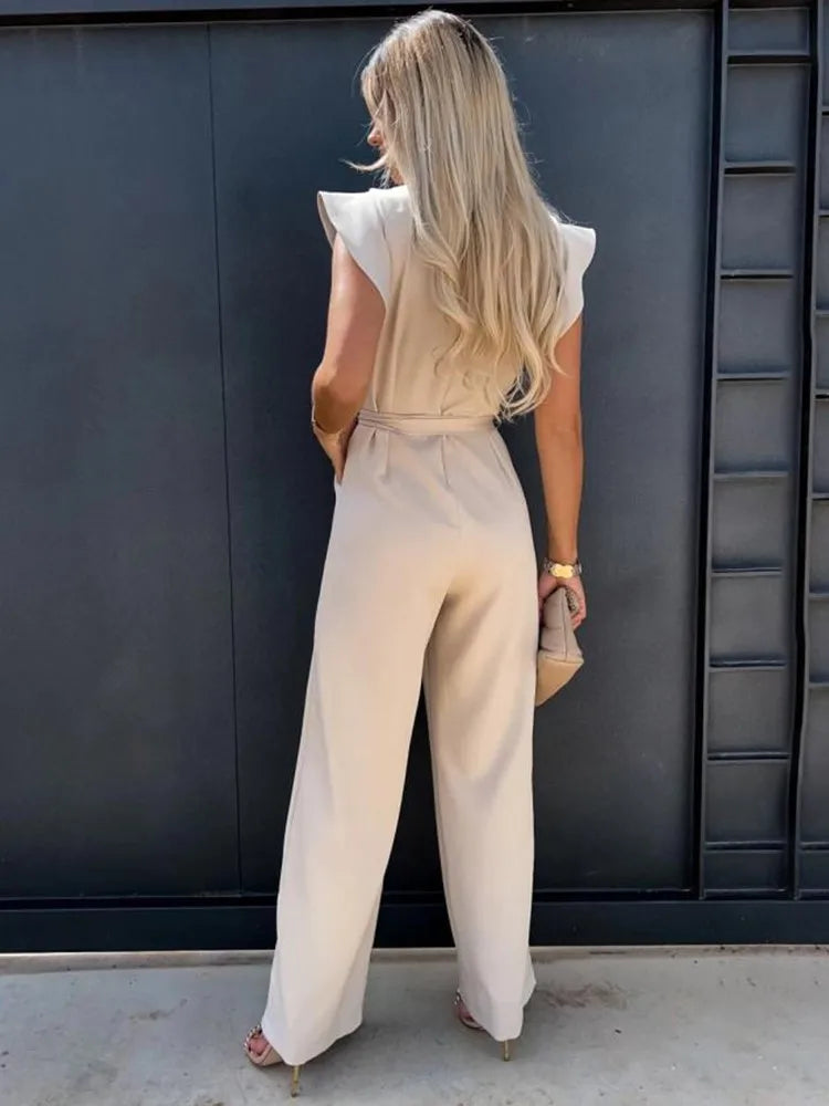 Jumpsuit Women Wide Leg Butterfly Sleeves Belted – Party