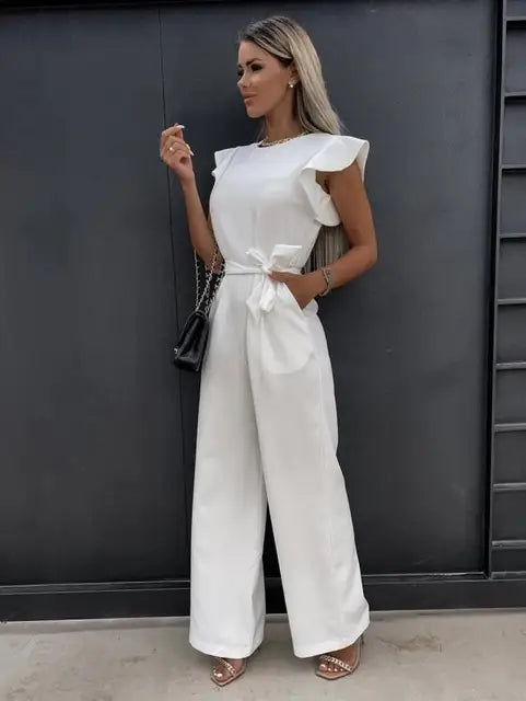 Jumpsuit Women Wide Leg Butterfly Sleeves Belted – Party