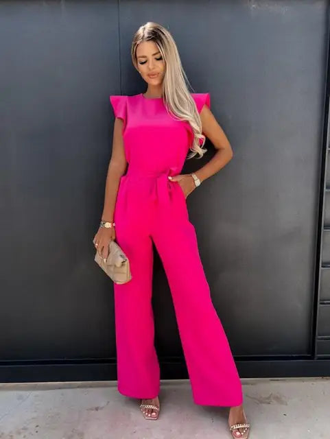 Jumpsuit Women Wide Leg Butterfly Sleeves Belted – Party