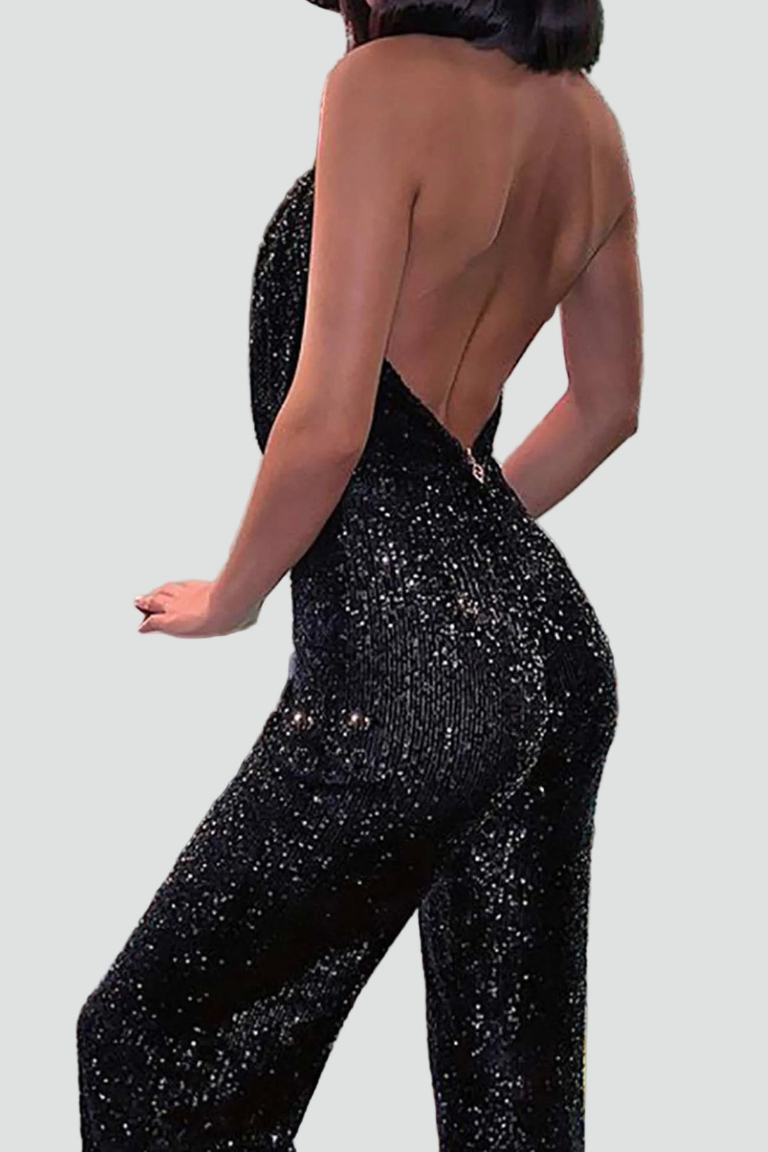 Jumpsuit Women Sequin Waterfall Neckline – Party