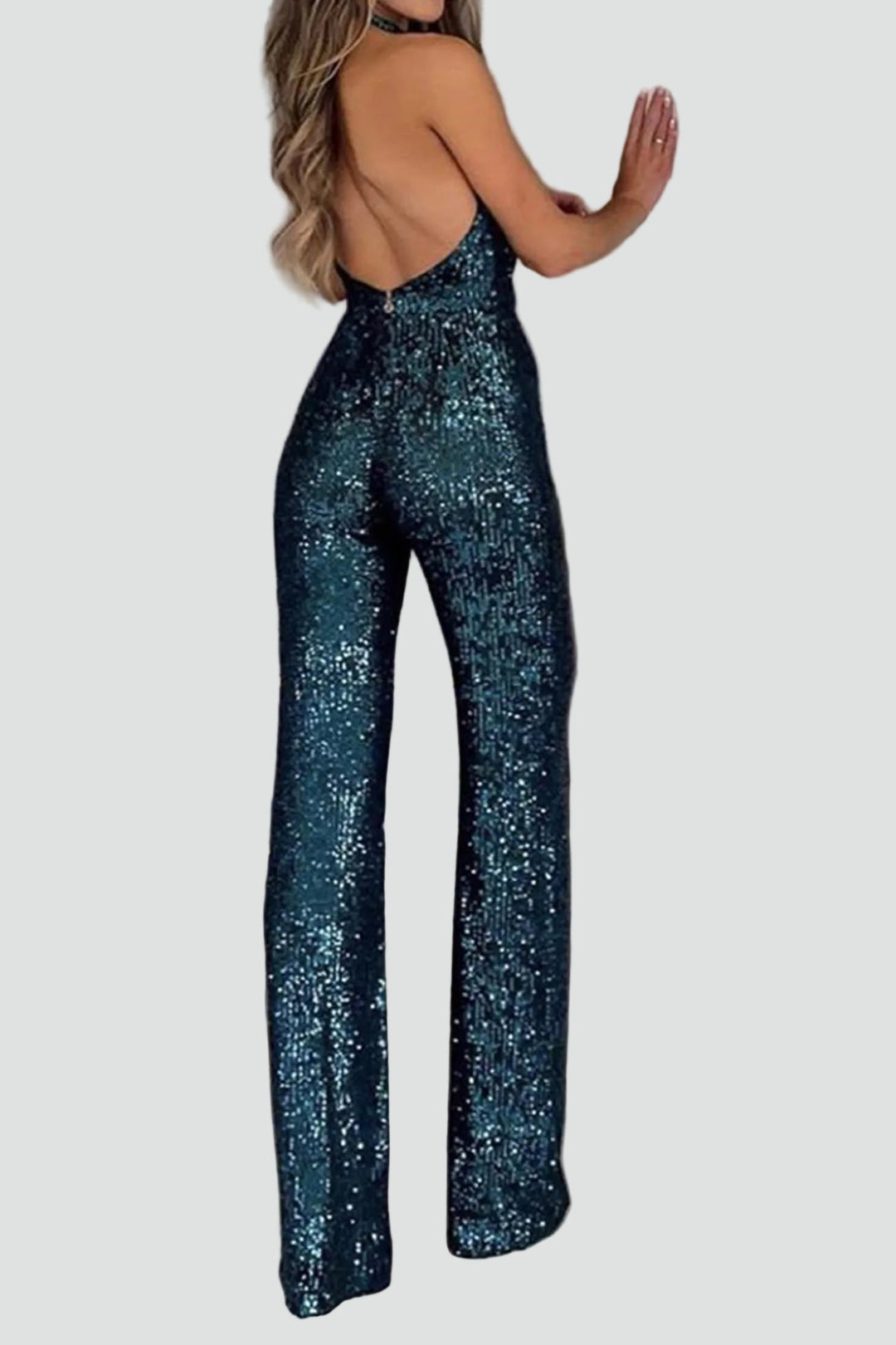 Jumpsuit Women Sequin Waterfall Neckline – Party