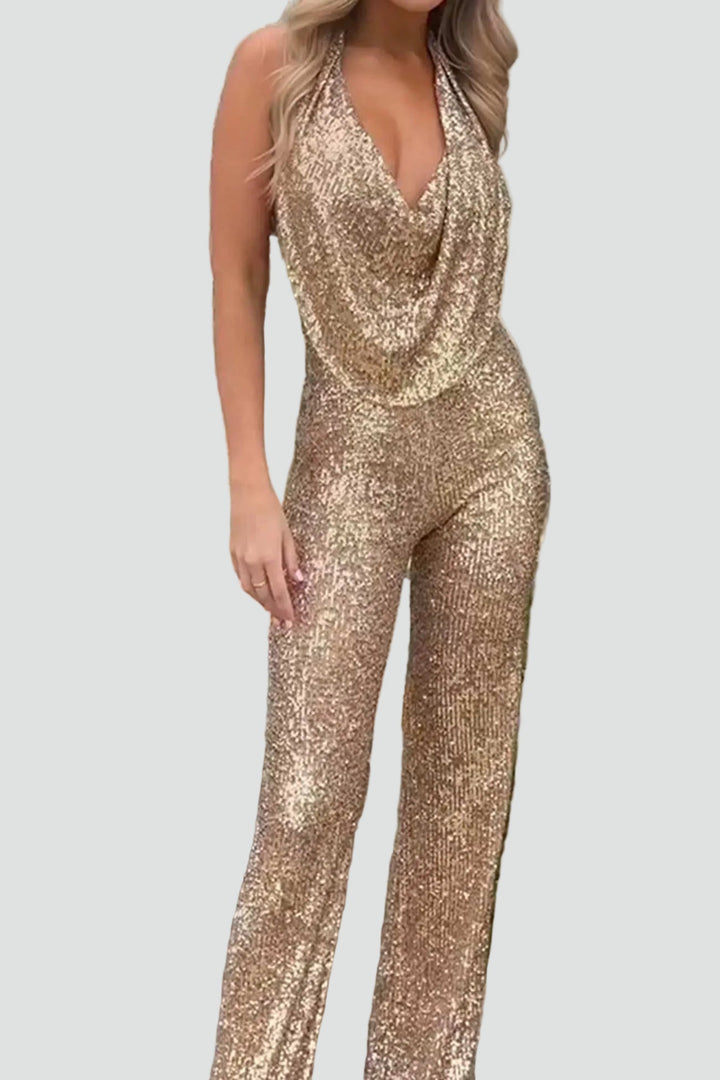 Jumpsuit Women Sequin Waterfall Neckline – Party