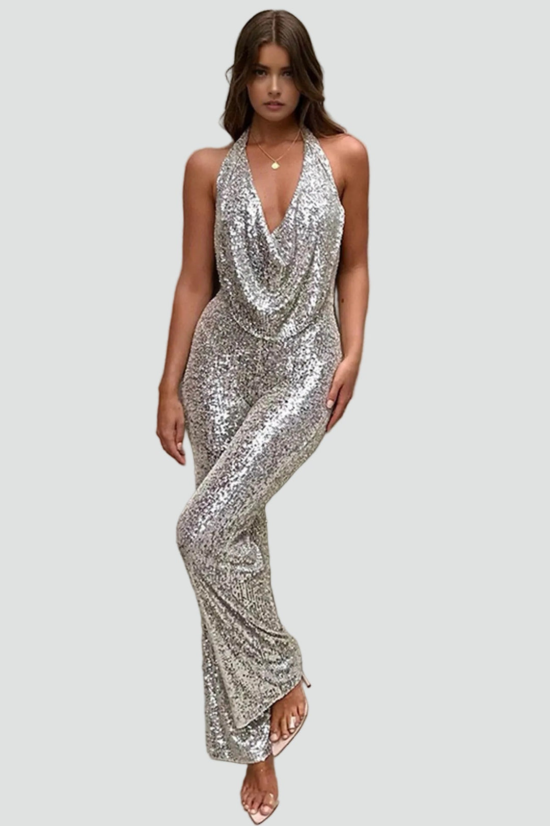 Jumpsuit Women Sequin Waterfall Neckline – Party