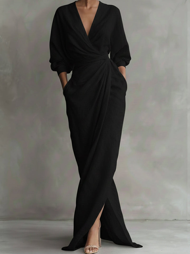 Dress Women Loose Fit V-Neck Three-Quarter Sleeve – Casual