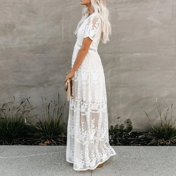 Dress Women A-Line Maxi Lace Sleeveless – Summer