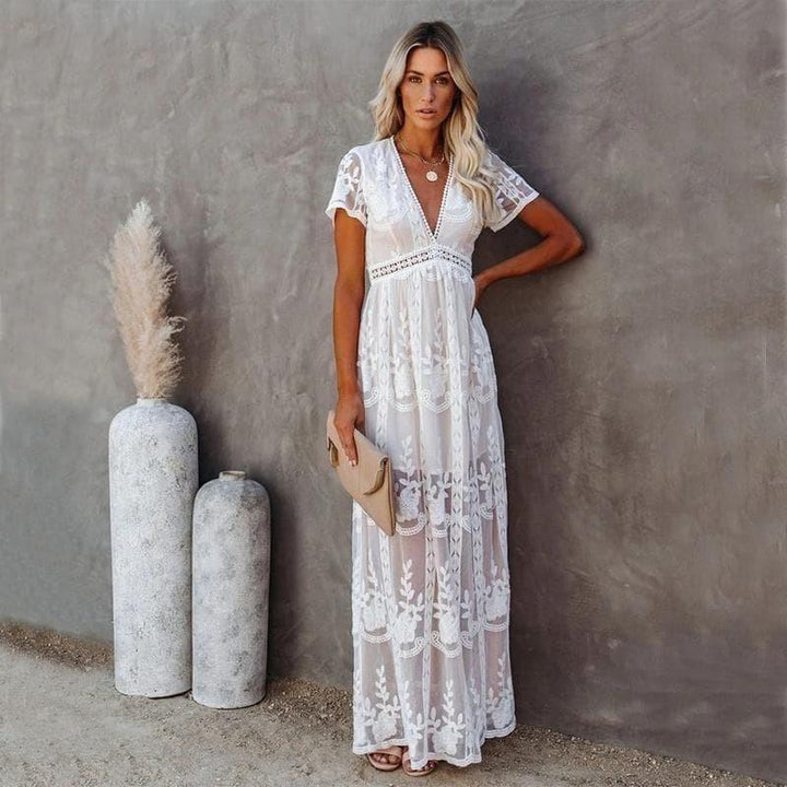 Dress Women A-Line Maxi Lace Sleeveless – Summer